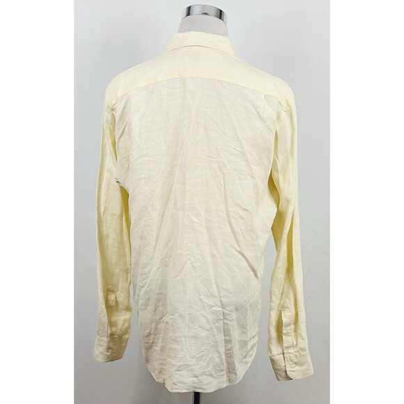 J Crew Large Tailored Fit 100% Irish Linen Shirt Yellow Casual Button Front - Picture 5 of 5
